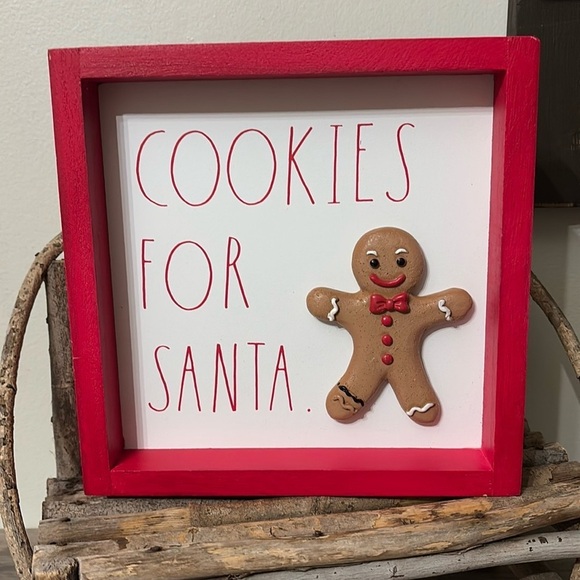 NWT RAE DUNN COOKIES FOR SANTA GINGERBREAD WOODEN TABLETOP SIGN - Picture 1 of 13
